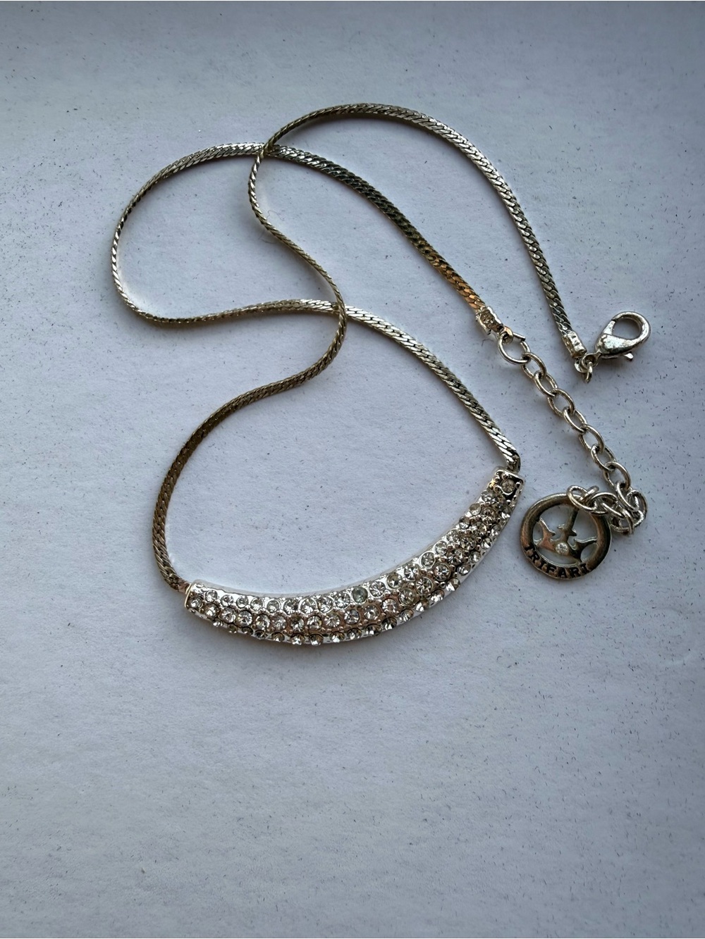 Vintage Cown Trifari Silver Crystal Bar Necklace